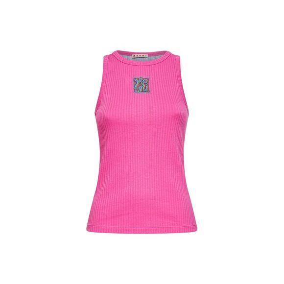 Marni Women Fuchsia Ribbed Cotton Logo Tank Top